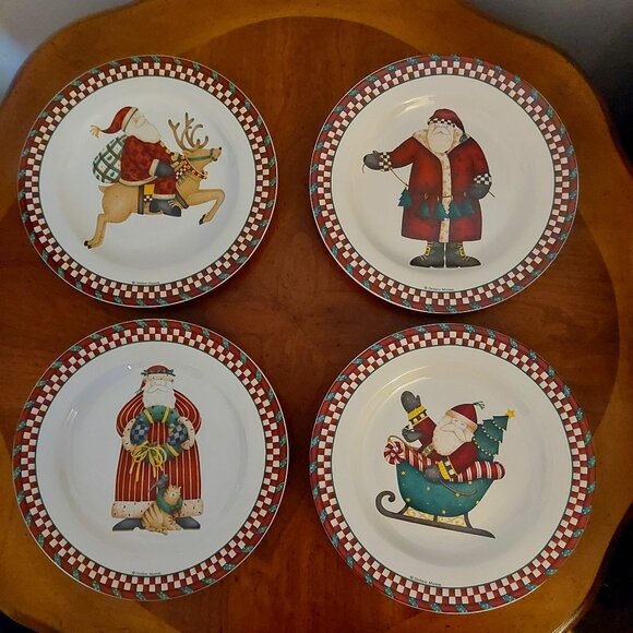 Debbie Mumm Set of 4 Santa's Spirit Christmas Salad/Dessert Sakura Plates EUC - Picture 1 of 8